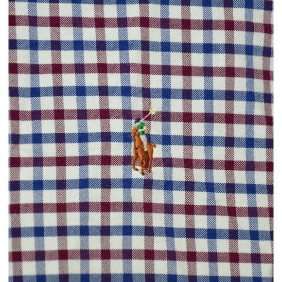 Ralph Lauren Men's Red & Blue Plaid Check Button Front Dress Shirt Size L Cotton - Picture 5 of 9